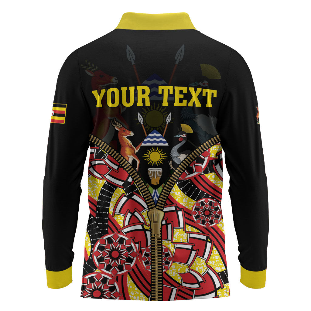 Personalised Uganda 64th Anniversary Long Sleeve Polo Shirt Happy Independence Day