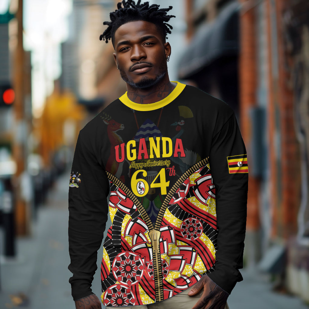 Personalised Uganda 64th Anniversary Long Sleeve Shirt Happy Independence Day