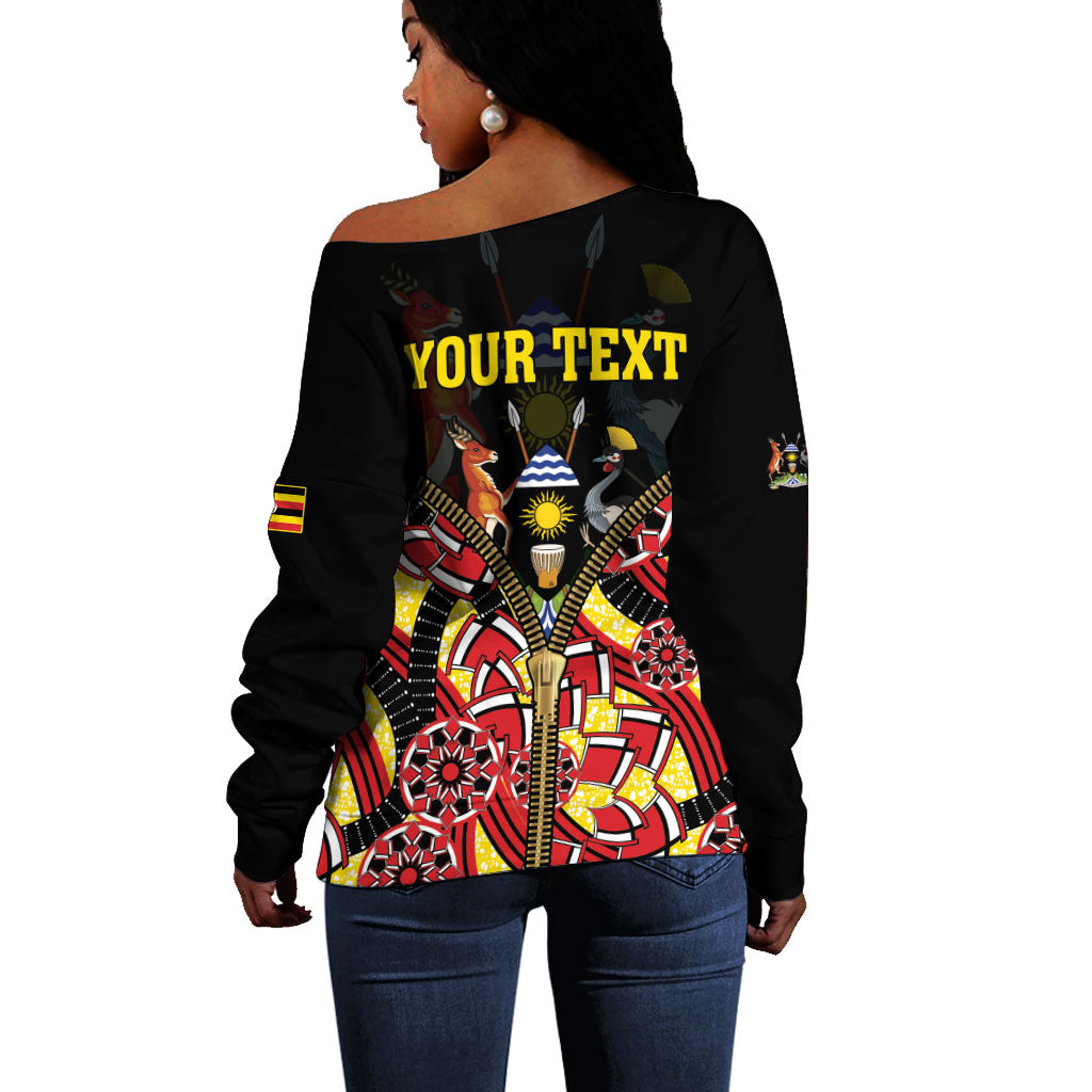 Personalised Uganda 64th Anniversary Off Shoulder Sweater Happy Independence Day