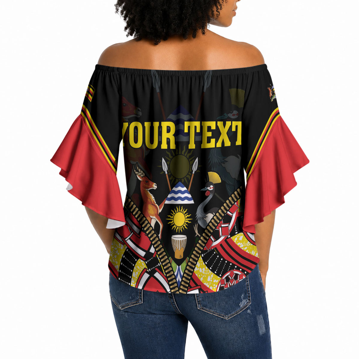 Personalised Uganda 64th Anniversary Off Shoulder Wrap Waist Top Happy Independence Day