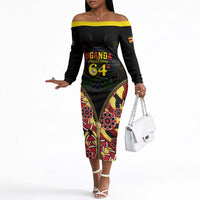 Personalised Uganda 64th Anniversary Off The Shoulder Long Sleeve Dress Happy Independence Day