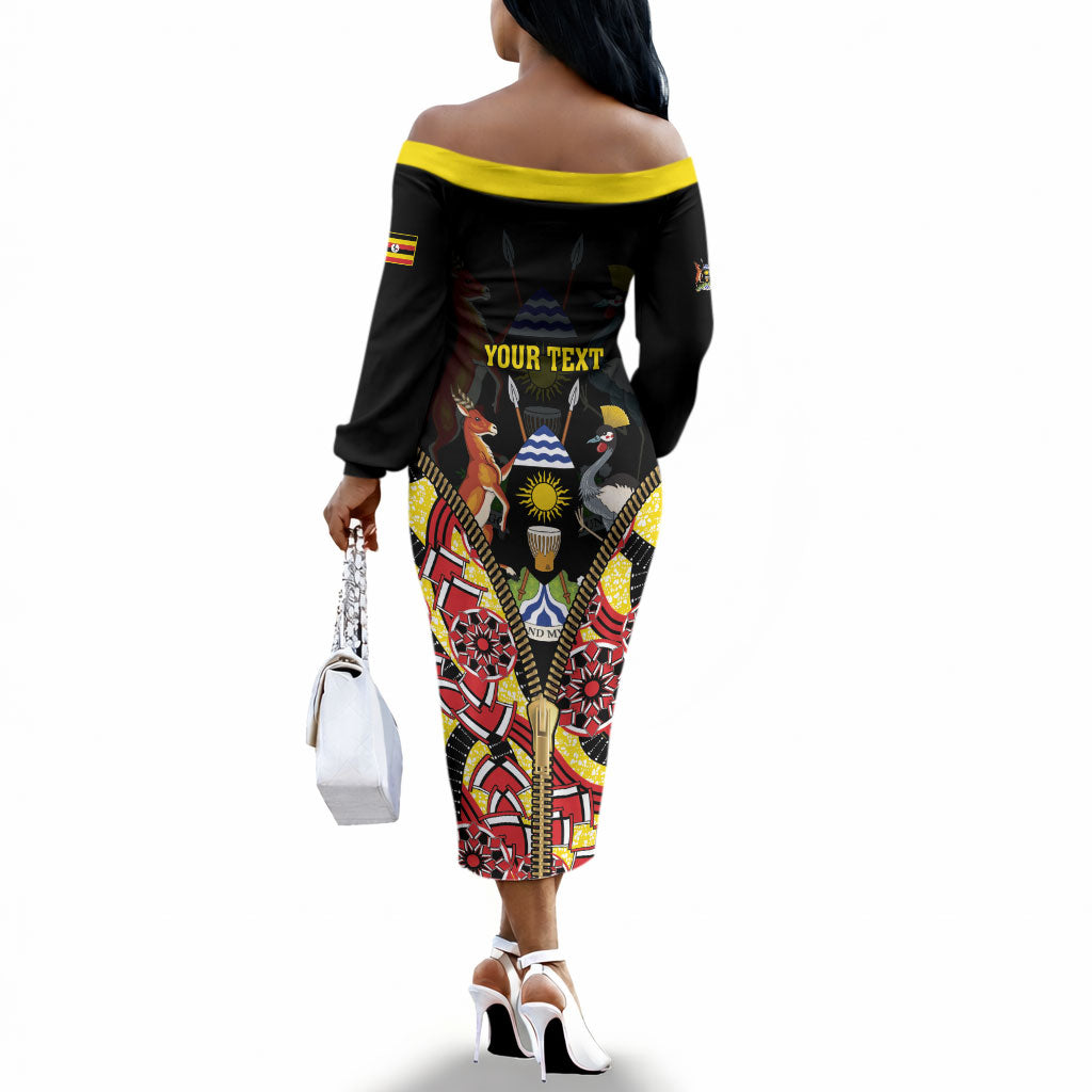 Personalised Uganda 64th Anniversary Off The Shoulder Long Sleeve Dress Happy Independence Day