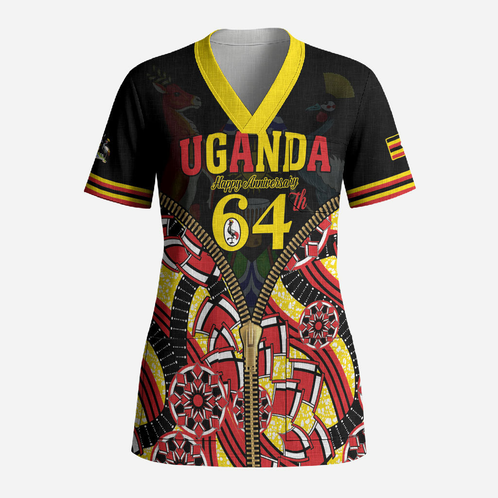 Personalised Uganda 64th Anniversary Scrub Top Happy Independence Day