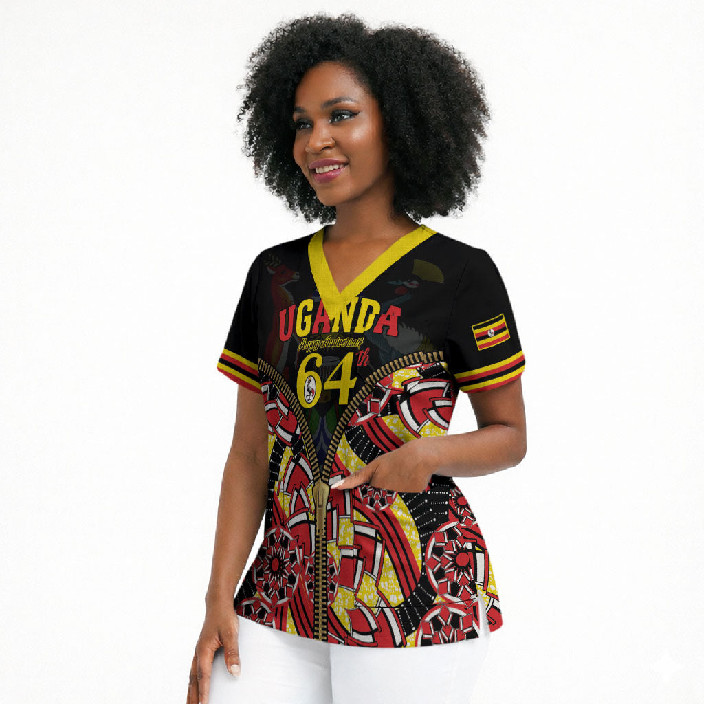 Personalised Uganda 64th Anniversary Scrub Top Happy Independence Day