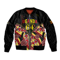 Personalised Uganda 64th Anniversary Sleeve Zip Bomber Jacket Happy Independence Day