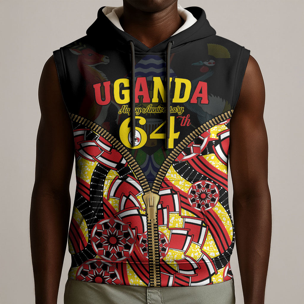 Personalised Uganda 64th Anniversary Sleeveless Hoodie Happy Independence Day