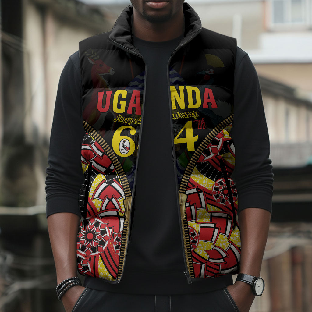 Personalised Uganda 64th Anniversary Sleeveless Puffer Jacket Happy Independence Day