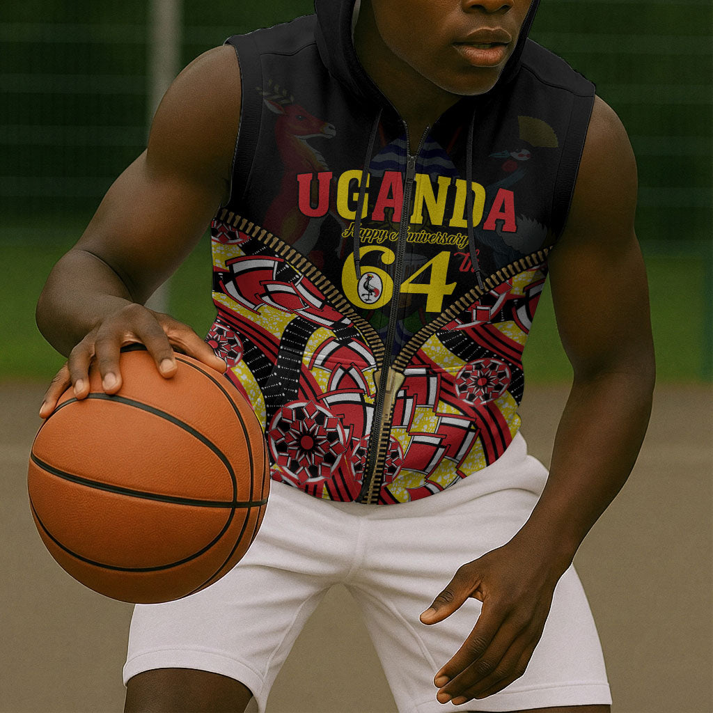 Personalised Uganda 64th Anniversary Sleeveless Zip Hoodie Happy Independence Day