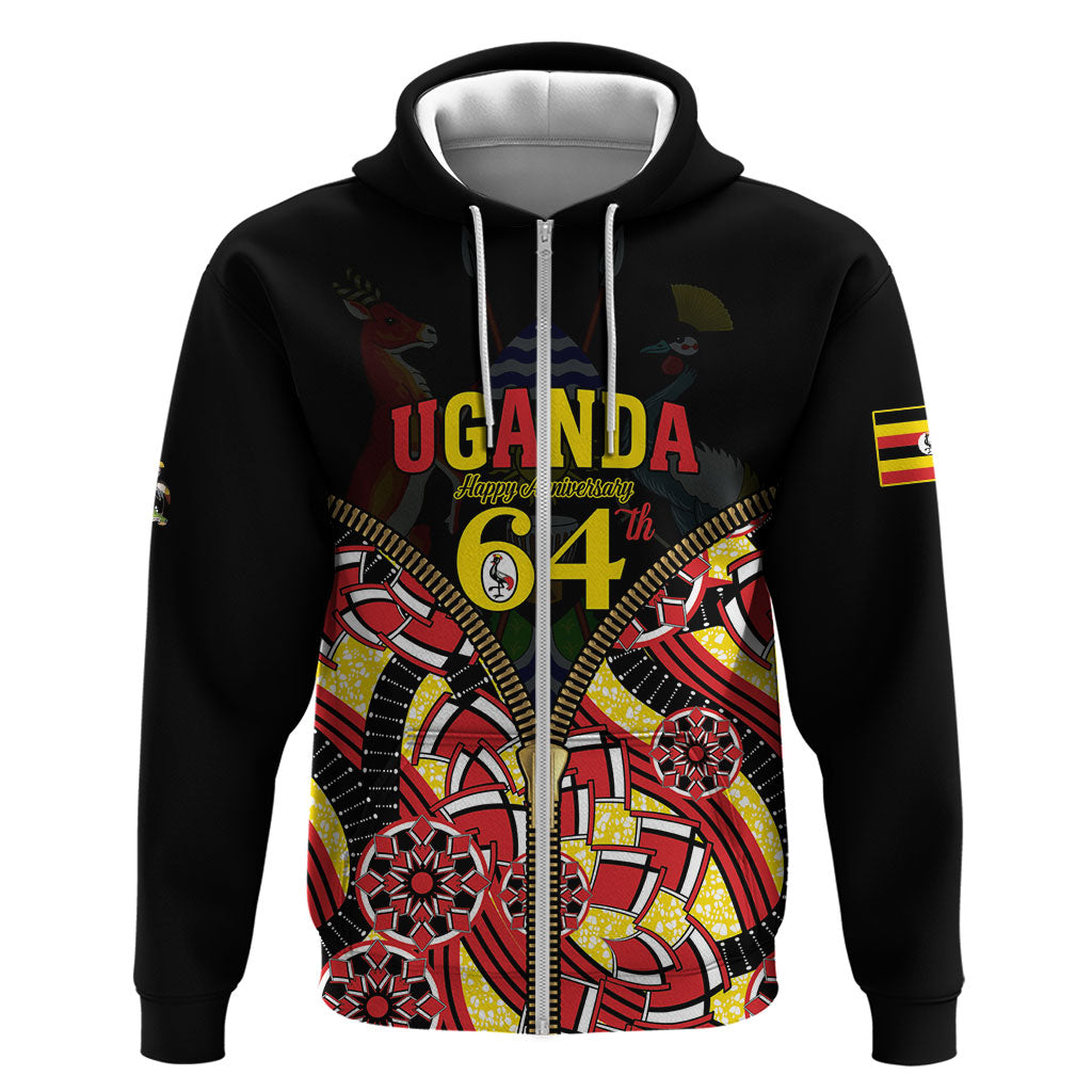 Personalised Uganda 64th Anniversary Zip Hoodie Happy Independence Day