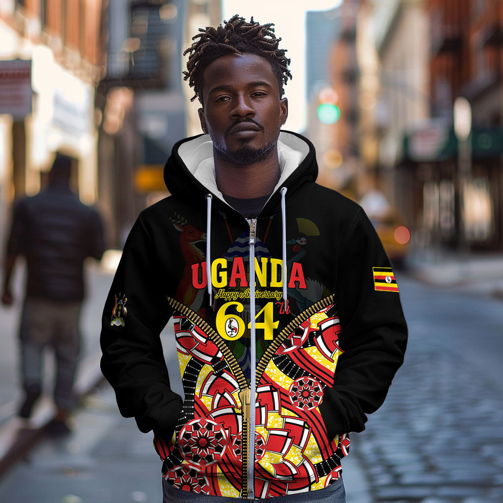 Personalised Uganda 64th Anniversary Zip Hoodie Happy Independence Day