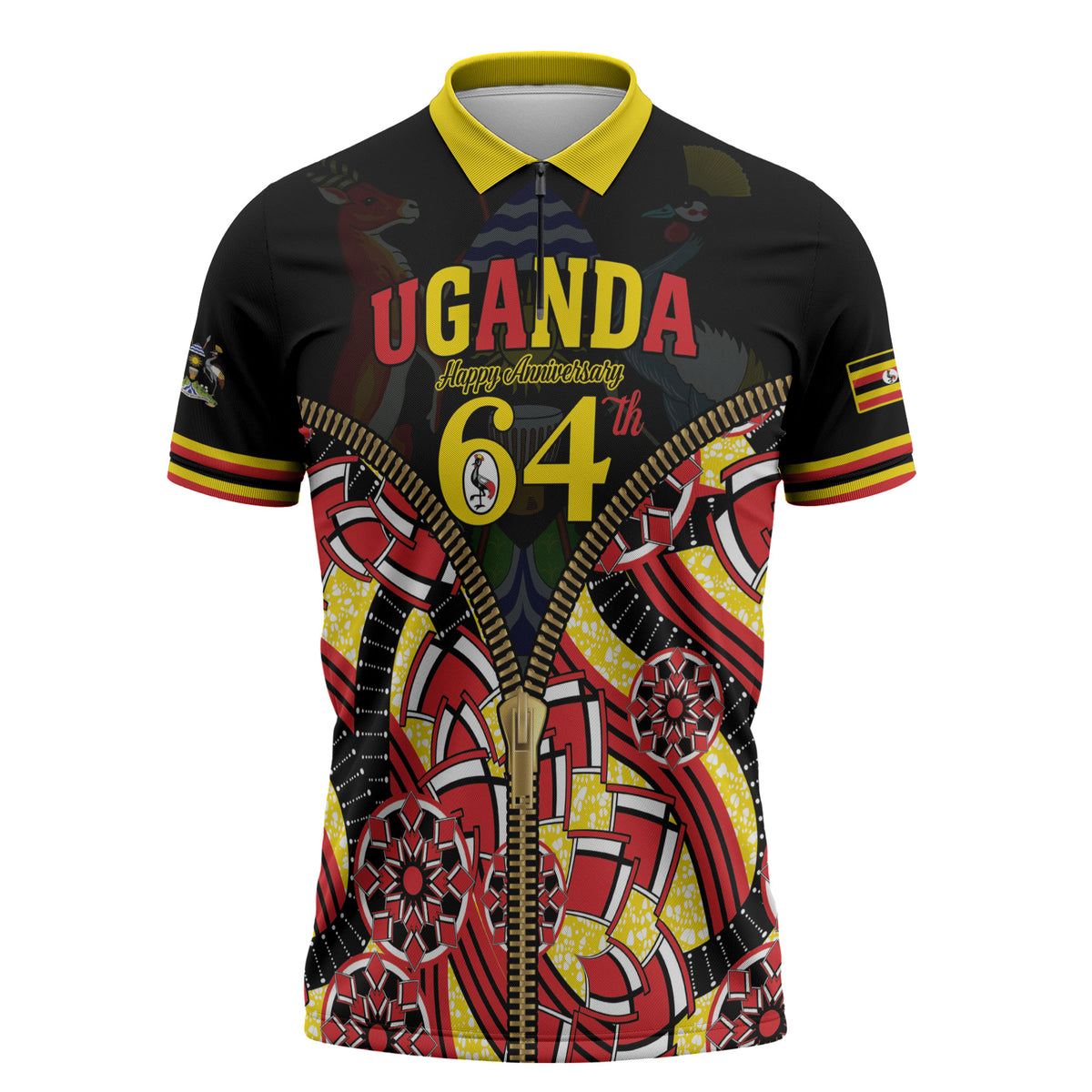 Personalised Uganda 64th Anniversary Zipper Polo Shirt Happy Independence Day