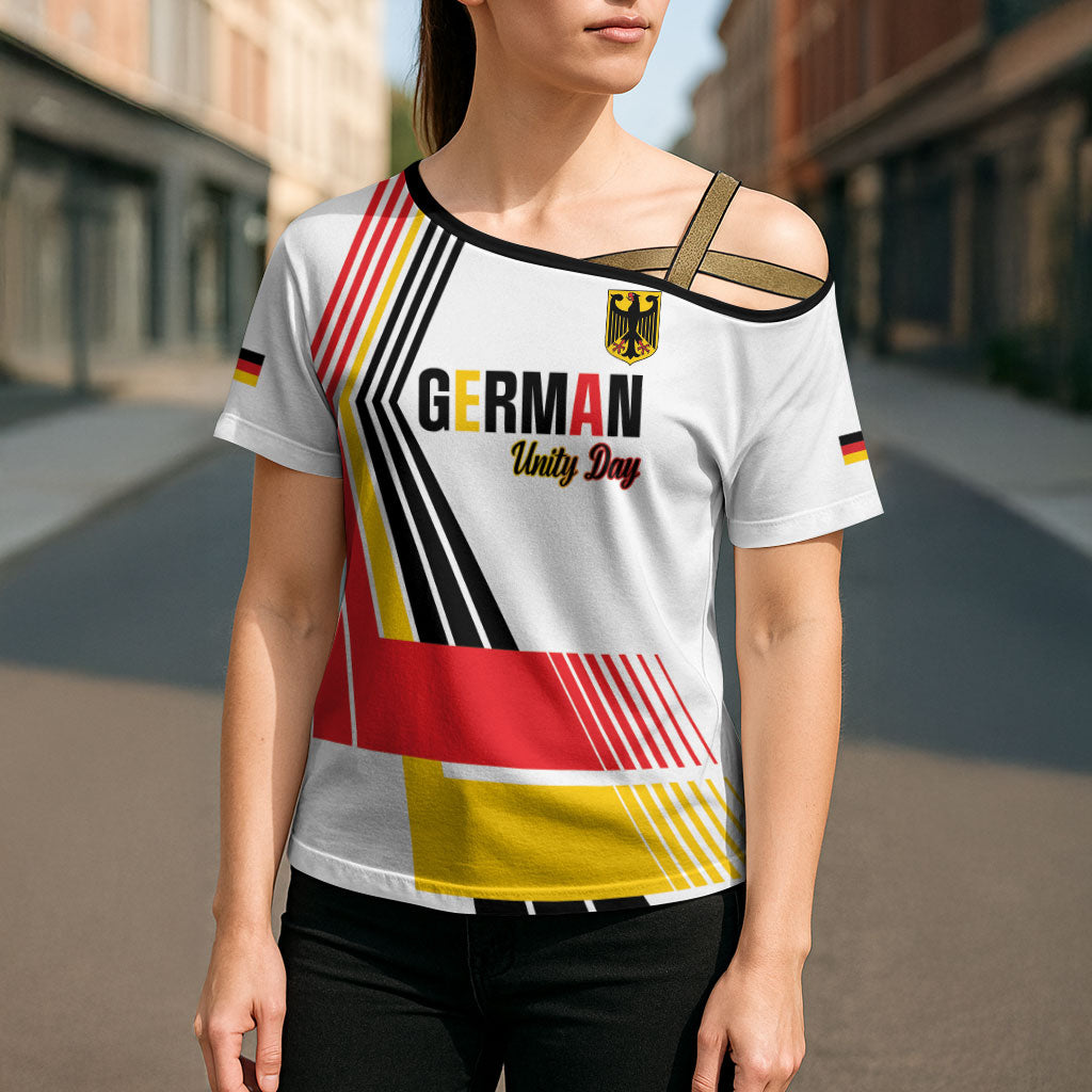 Personalised German Unity Day Cross Shoulder Shirt Deutschland Flag Stylized