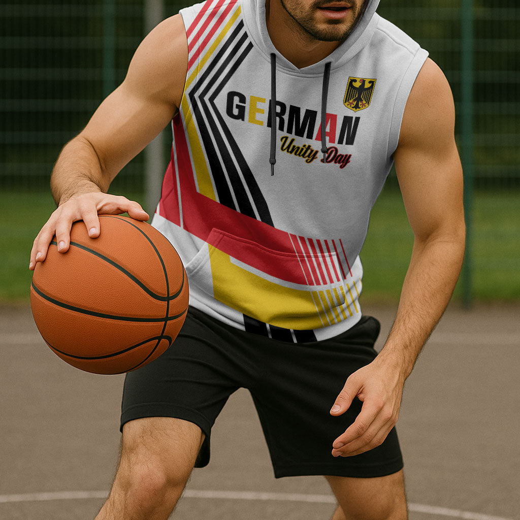Personalised German Unity Day Sleeveless Hoodie Deutschland Flag Stylized