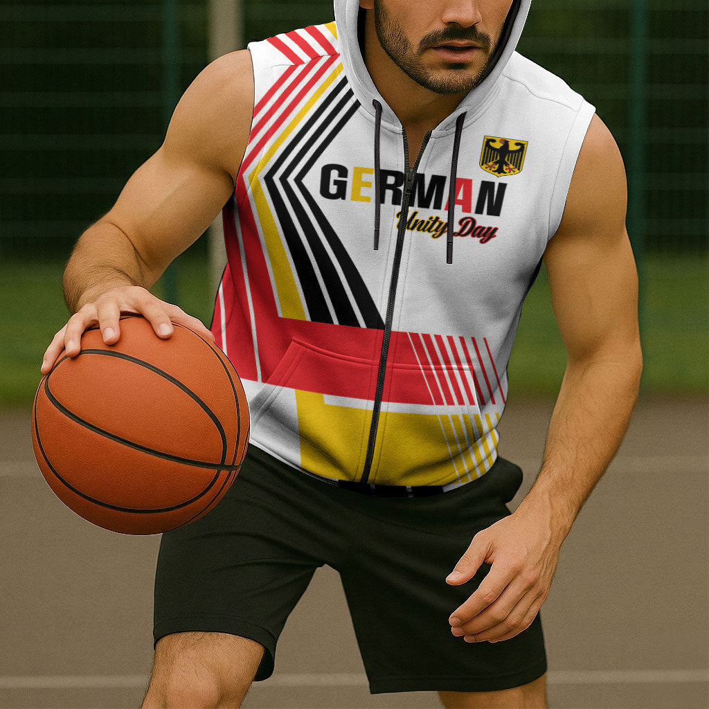 Personalised German Unity Day Sleeveless Zip Hoodie Deutschland Flag Stylized