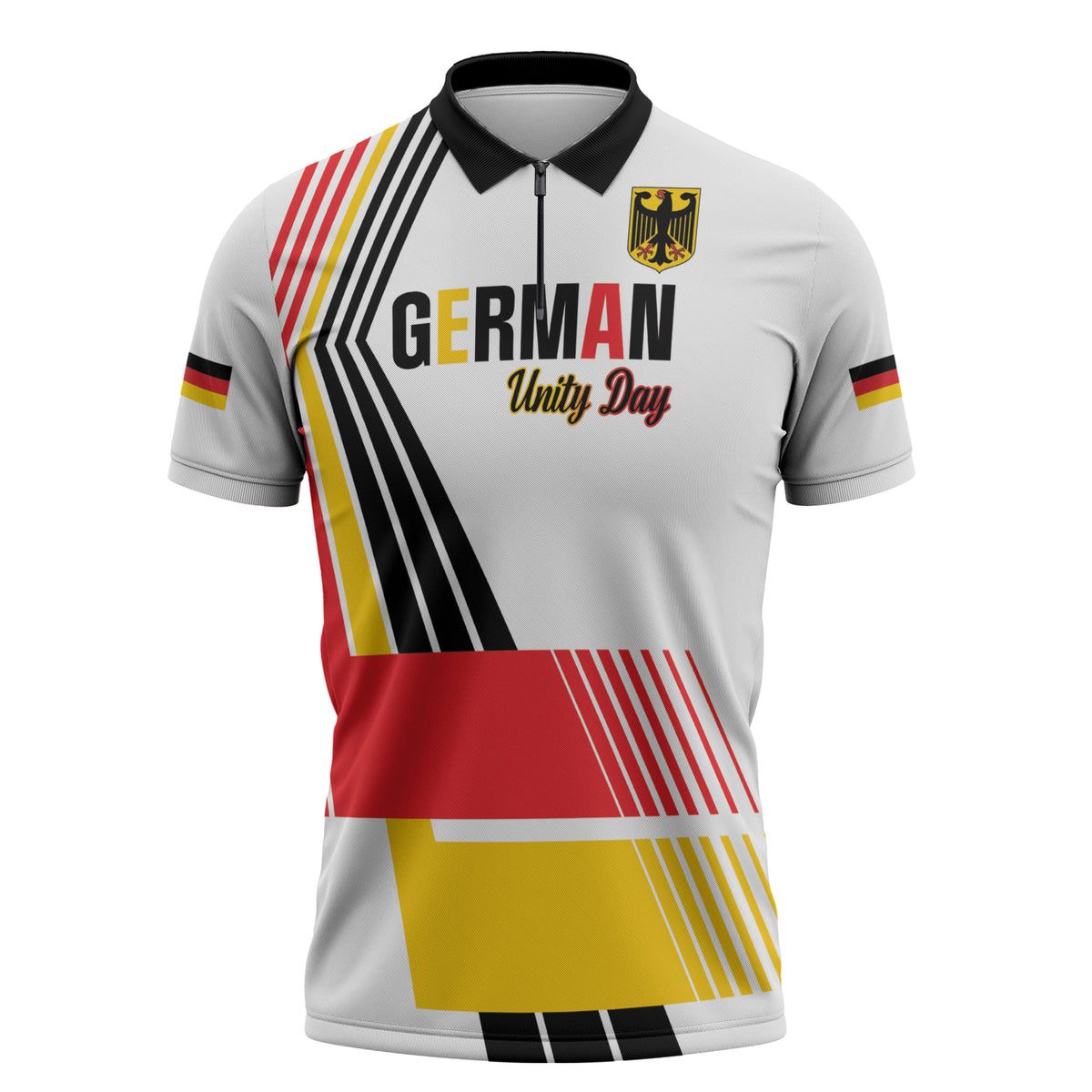 Personalised German Unity Day Zipper Polo Shirt Deutschland Flag Stylized