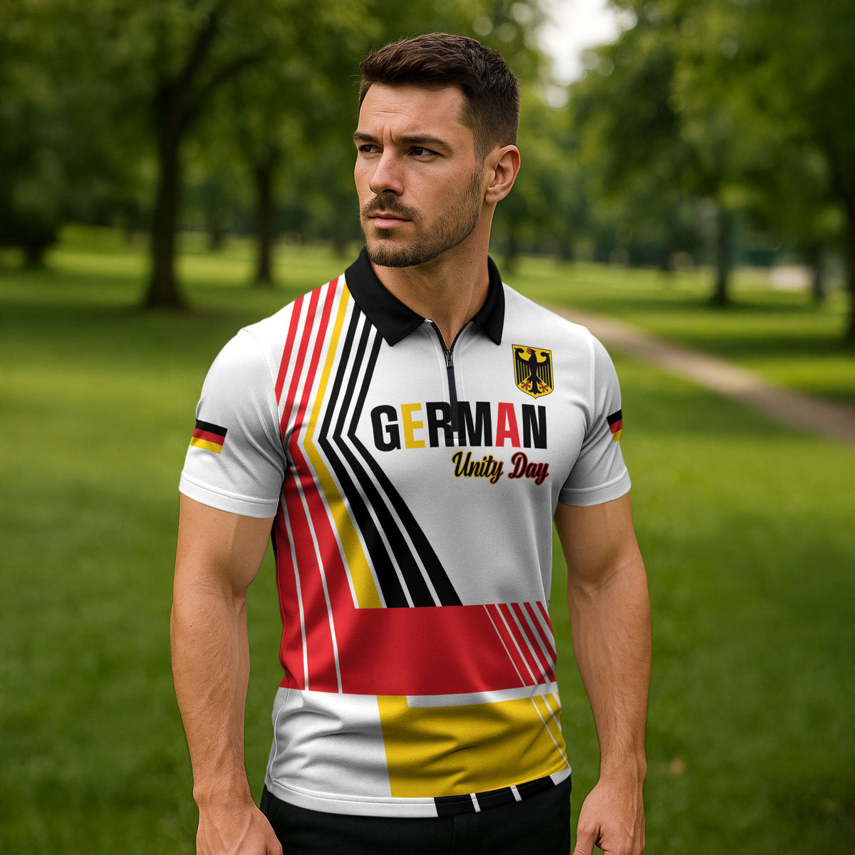 Personalised German Unity Day Zipper Polo Shirt Deutschland Flag Stylized