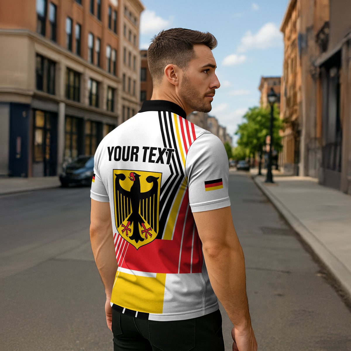 Personalised German Unity Day Zipper Polo Shirt Deutschland Flag Stylized
