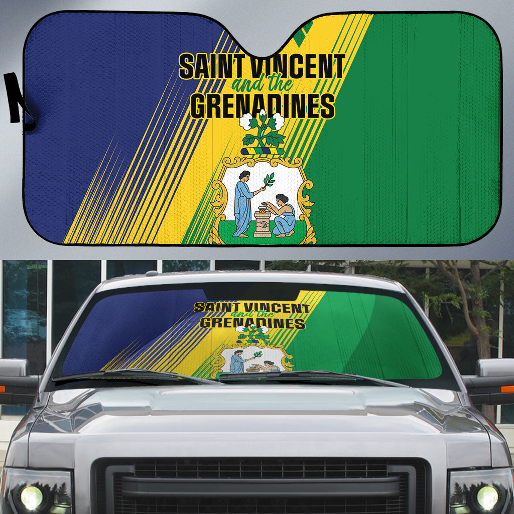 Saint Vincent and the Grenadines Auto Sun Shade Coat of Arms Flag Stylized