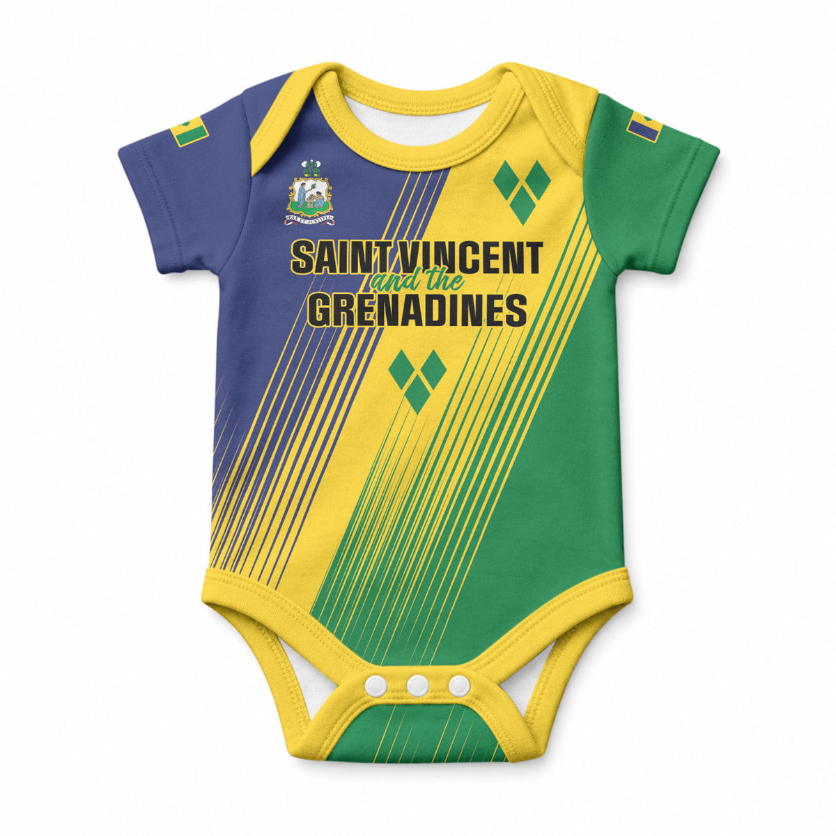 Personalised Saint Vincent and the Grenadines Baby Onesie Coat of Arms Flag Stylized