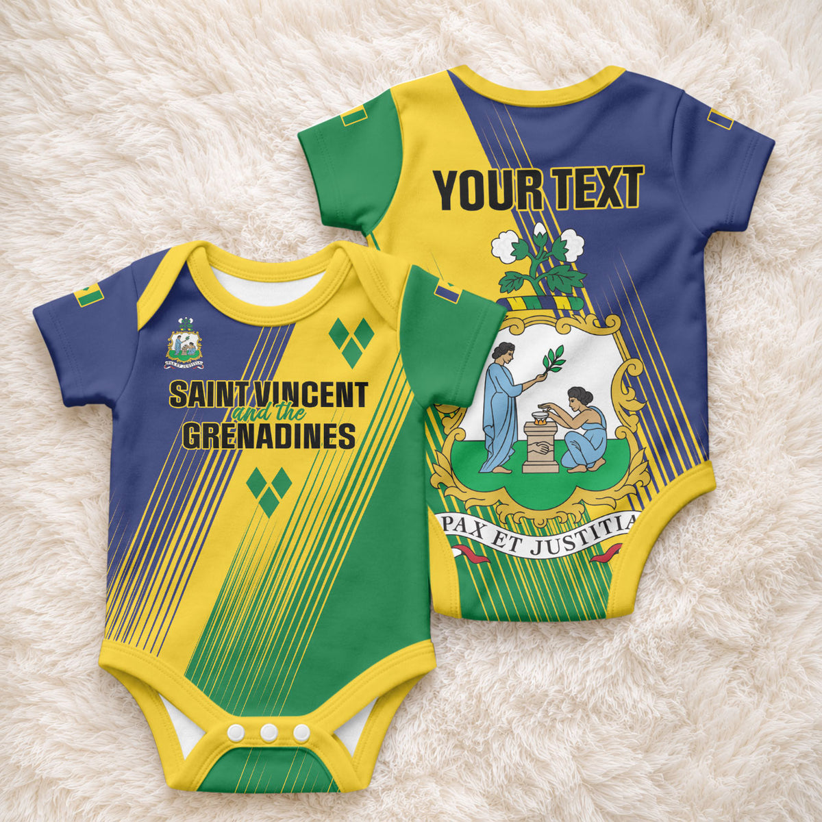 Personalised Saint Vincent and the Grenadines Baby Onesie Coat of Arms Flag Stylized
