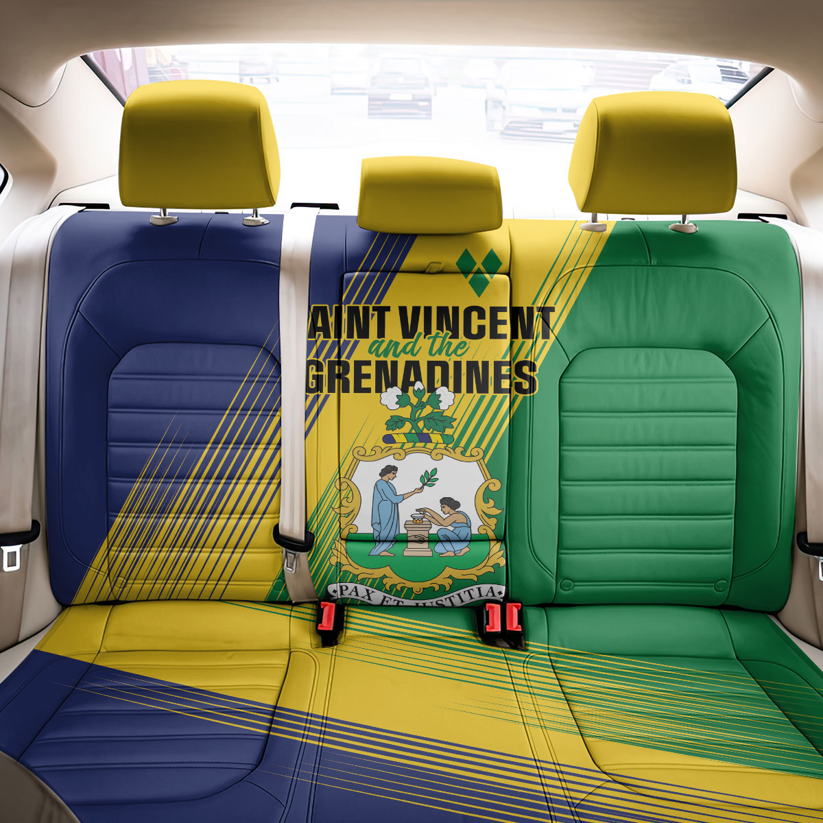 Saint Vincent and the Grenadines Back Car Seat Cover Coat of Arms Flag Stylized