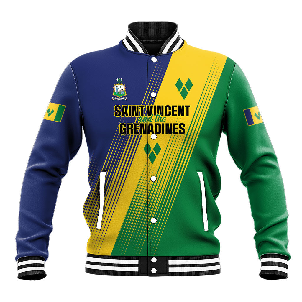 Personalised Saint Vincent and the Grenadines Baseball Jacket Coat of Arms Flag Stylized
