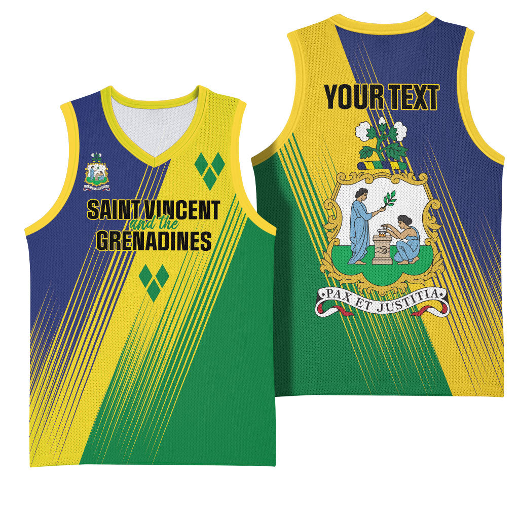 Personalised Saint Vincent and the Grenadines Basketball Jersey Coat of Arms Flag Stylized