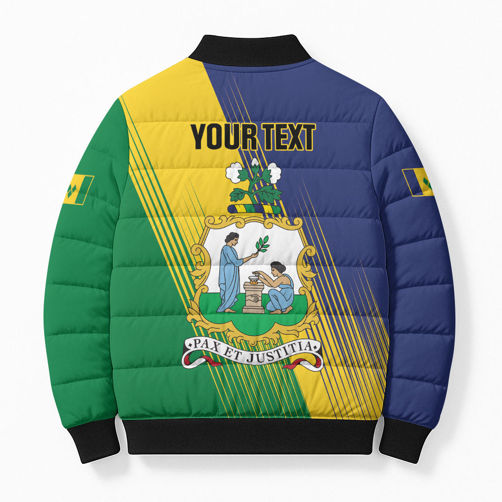 Personalised Saint Vincent and the Grenadines Bomber Puffer Jacket Coat of Arms Flag Stylized