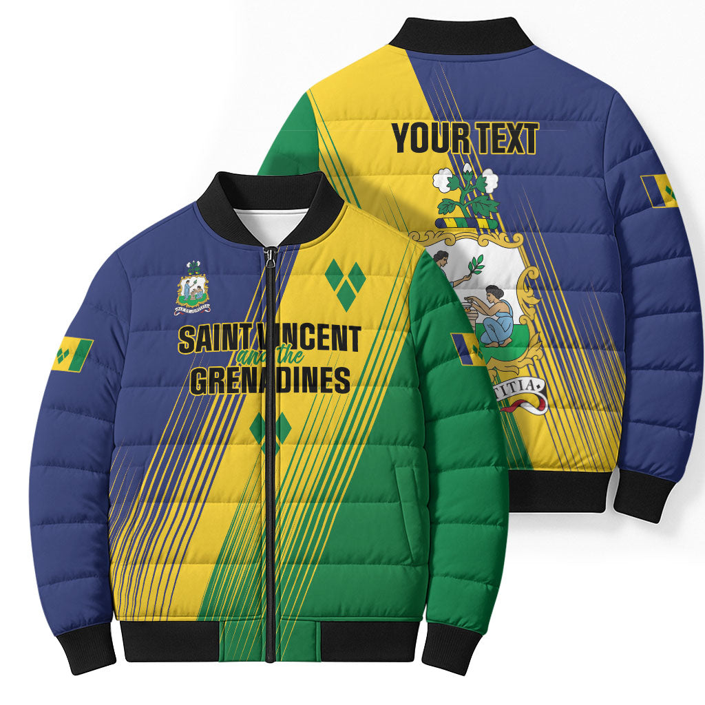 Personalised Saint Vincent and the Grenadines Bomber Puffer Jacket Coat of Arms Flag Stylized