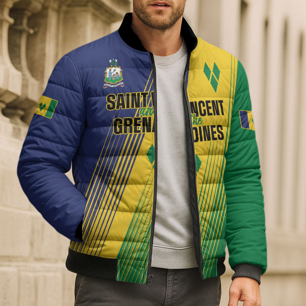 Personalised Saint Vincent and the Grenadines Bomber Puffer Jacket Coat of Arms Flag Stylized