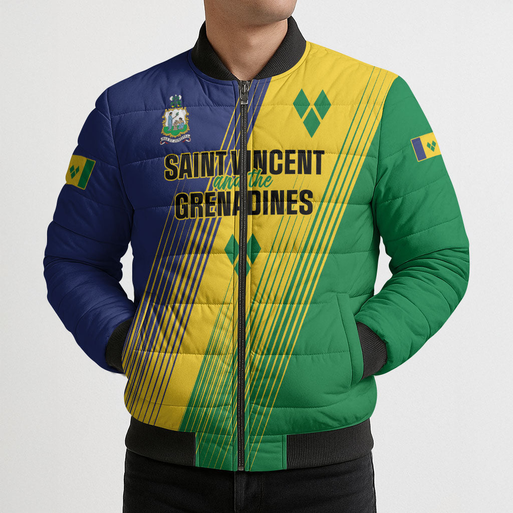 Personalised Saint Vincent and the Grenadines Bomber Puffer Jacket Coat of Arms Flag Stylized