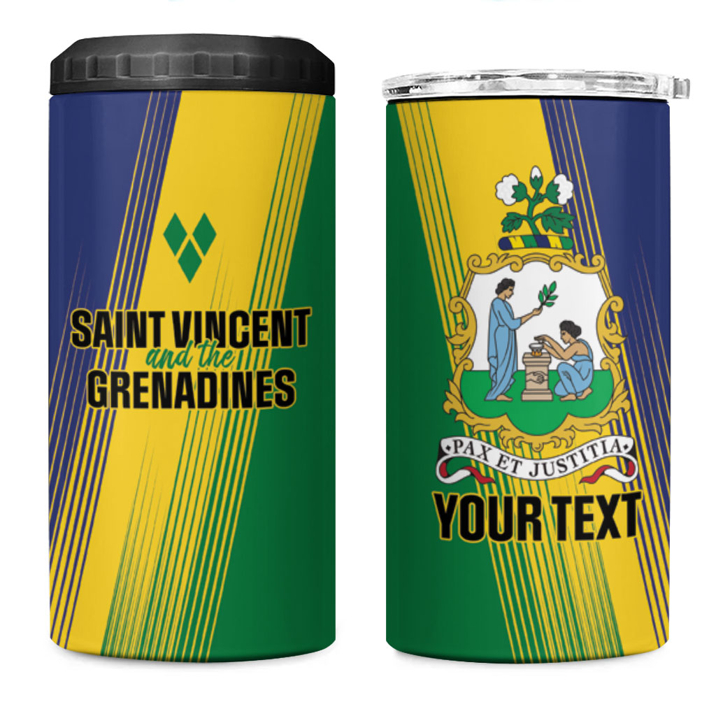 Personalised Saint Vincent and the Grenadines 4 in 1 Can Cooler Tumbler Coat of Arms Flag Stylized