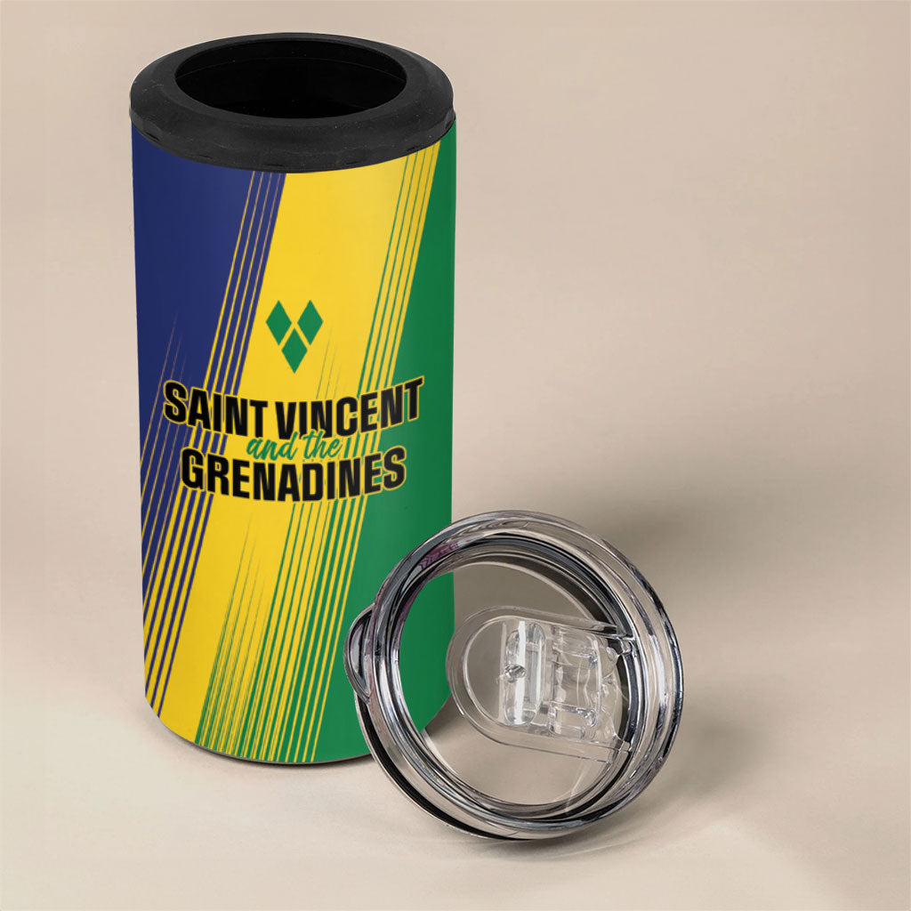 Personalised Saint Vincent and the Grenadines 4 in 1 Can Cooler Tumbler Coat of Arms Flag Stylized