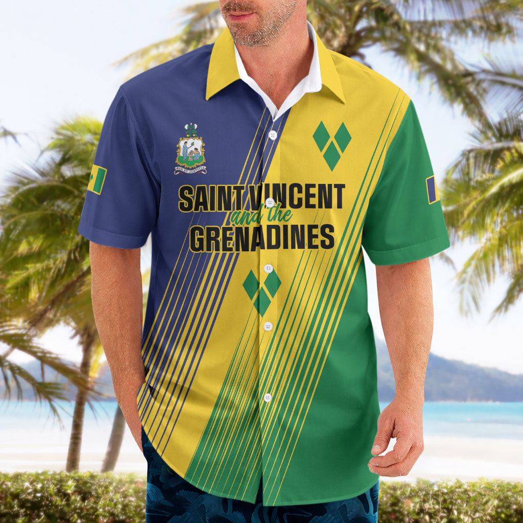 Personalised Saint Vincent and the Grenadines Hawaiian Shirt Coat of Arms Flag Stylized