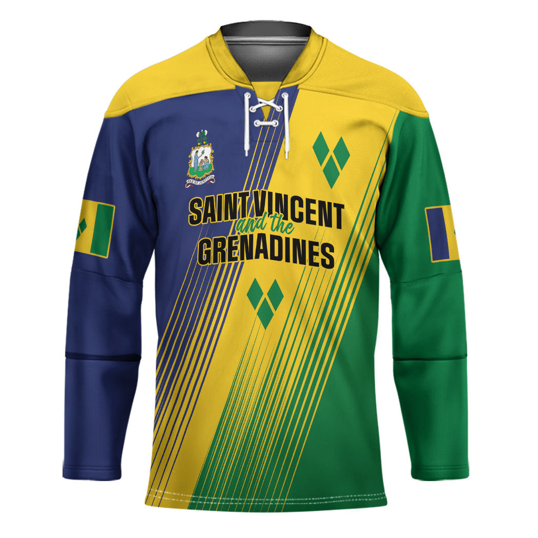 Personalised Saint Vincent and the Grenadines Hockey Jersey Coat of Arms Flag Stylized