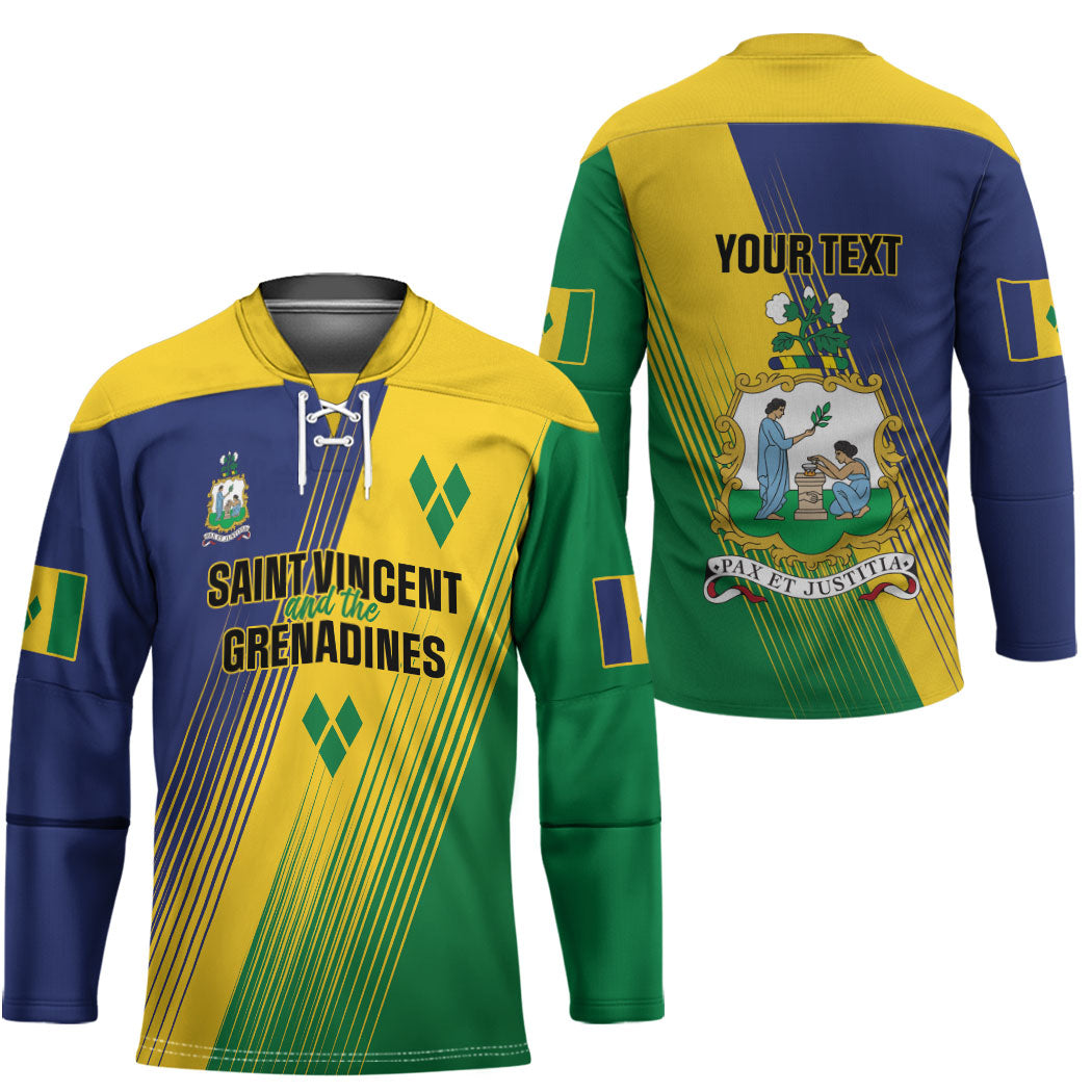 Personalised Saint Vincent and the Grenadines Hockey Jersey Coat of Arms Flag Stylized