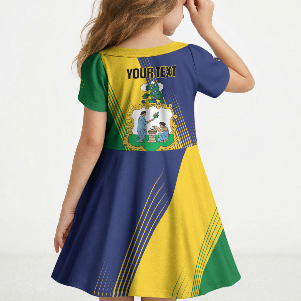 Personalised Saint Vincent and the Grenadines Kid Short Sleeve Dress Coat of Arms Flag Stylized