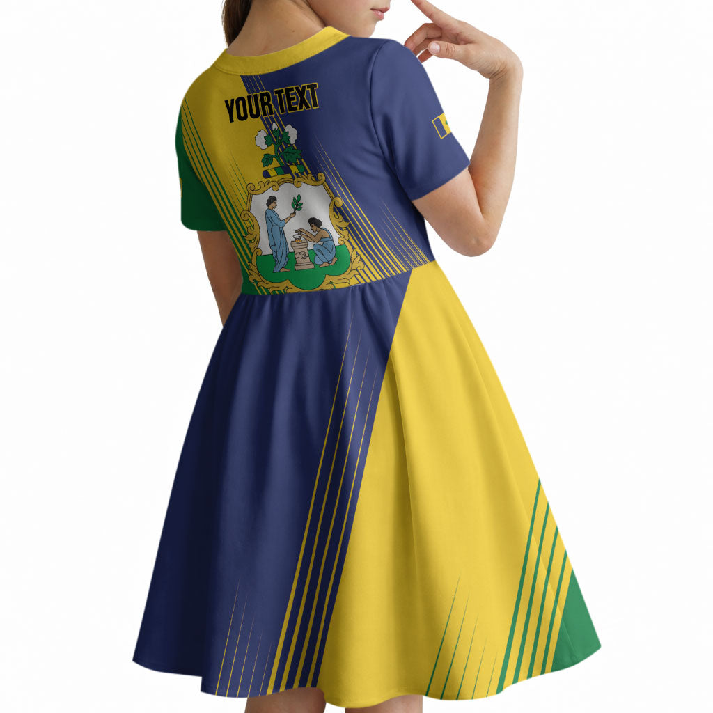 Personalised Saint Vincent and the Grenadines Kid Short Sleeve Dress Coat of Arms Flag Stylized