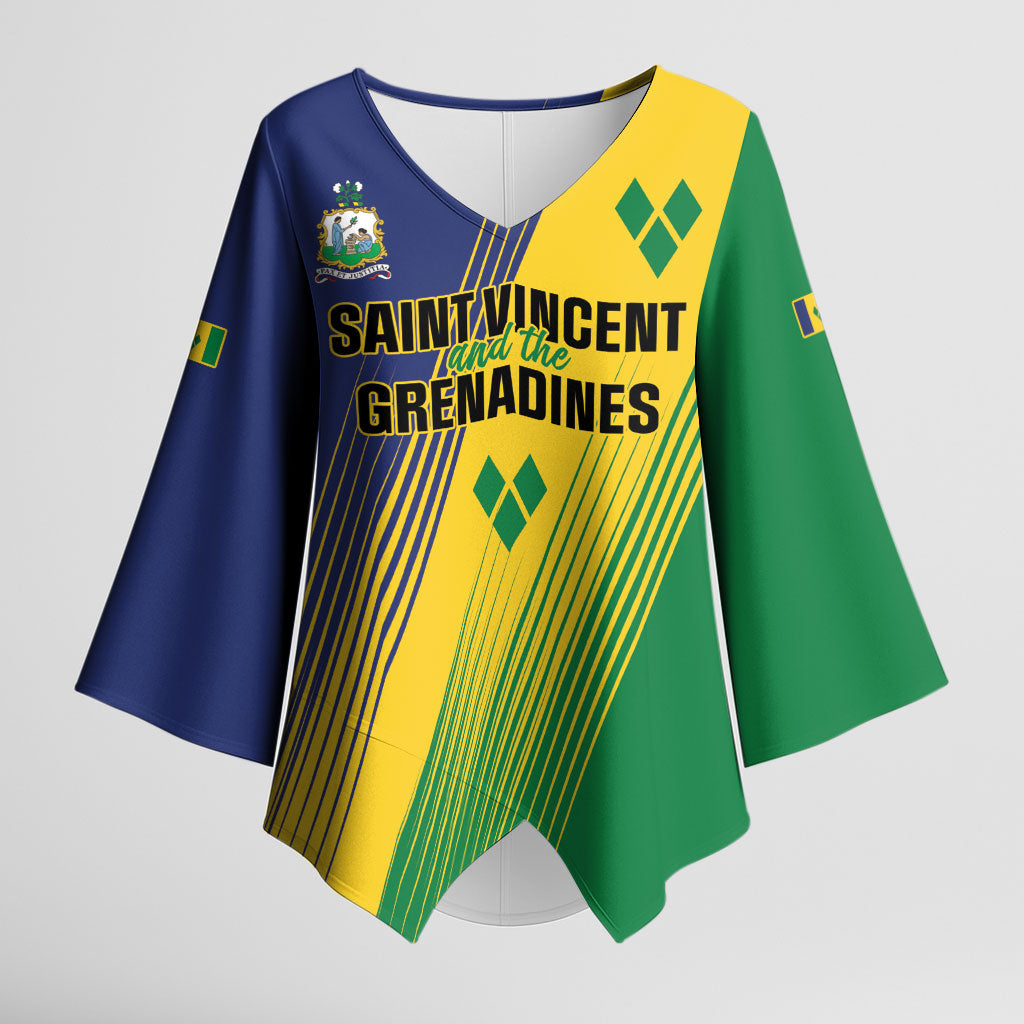 Personalised Saint Vincent and the Grenadines Kimono Sleeve Blouse Coat of Arms Flag Stylized