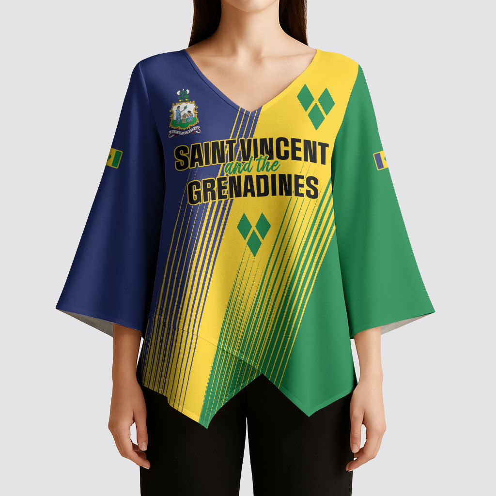 Personalised Saint Vincent and the Grenadines Kimono Sleeve Blouse Coat of Arms Flag Stylized