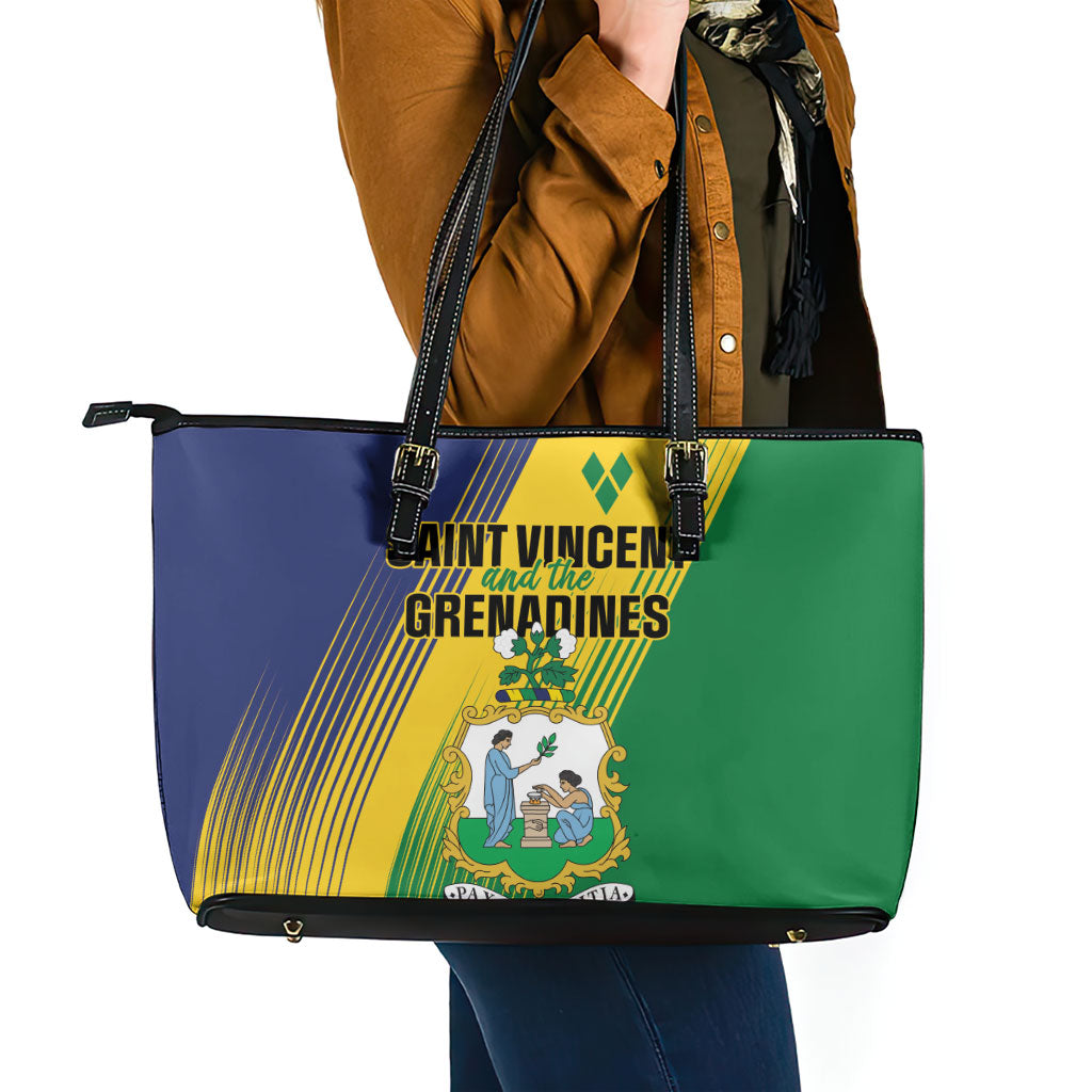 Saint Vincent and the Grenadines Leather Tote Bag Coat of Arms Flag Stylized