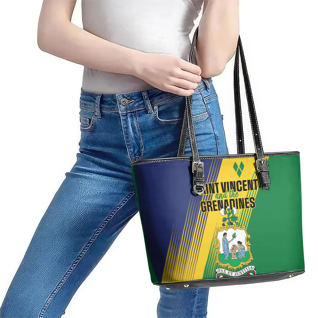 Saint Vincent and the Grenadines Leather Tote Bag Coat of Arms Flag Stylized