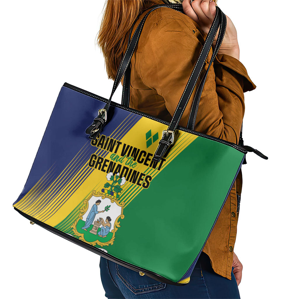 Saint Vincent and the Grenadines Leather Tote Bag Coat of Arms Flag Stylized