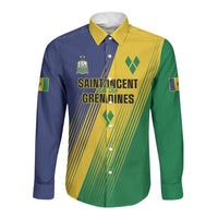 Personalised Saint Vincent and the Grenadines Long Sleeve Button Shirt Coat of Arms Flag Stylized
