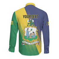 Personalised Saint Vincent and the Grenadines Long Sleeve Button Shirt Coat of Arms Flag Stylized
