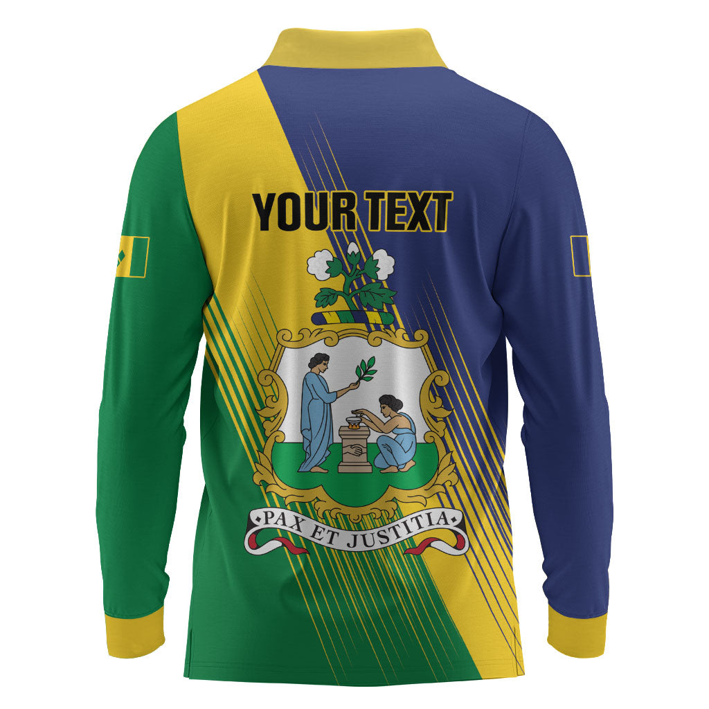 Personalised Saint Vincent and the Grenadines Long Sleeve Polo Shirt Coat of Arms Flag Stylized