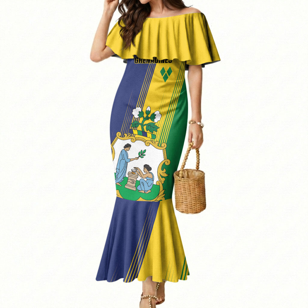 Personalised Saint Vincent and the Grenadines Mermaid Dress Coat of Arms Flag Stylized