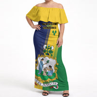 Personalised Saint Vincent and the Grenadines Off Shoulder Maxi Dress Coat of Arms Flag Stylized