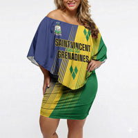 Personalised Saint Vincent and the Grenadines Off Shoulder Short Dress Coat of Arms Flag Stylized