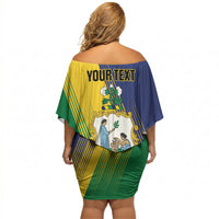Personalised Saint Vincent and the Grenadines Off Shoulder Short Dress Coat of Arms Flag Stylized